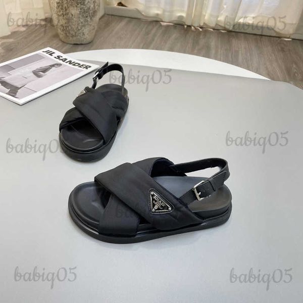 Sandales sandales plates femmes 2022 été célèbre nouvellement tissu croix attaché bout ouvert dame sandale vacances chaussures de plage décontractées T230607