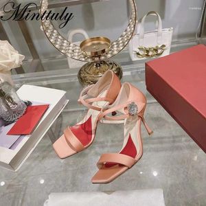 Sandales STRAP FLAT SLIM HIGH TALLES POUR LES FEMMES Gladiat de la cheville STILetto Summer Sexy Bride Dress Party Chaussures Mujer