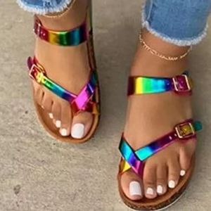 Sandales flip flop boucle chaussures girl muticolor ouverte ouverte arc-en-ciel plate-forme femmes plage décontractée