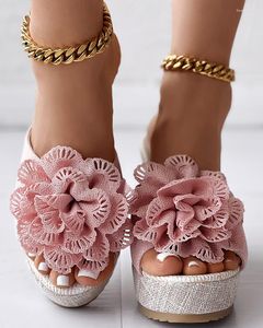 Sandales motif floral pantoufle compensée été femmes mode couleur unie vêtements quotidiens chaussures