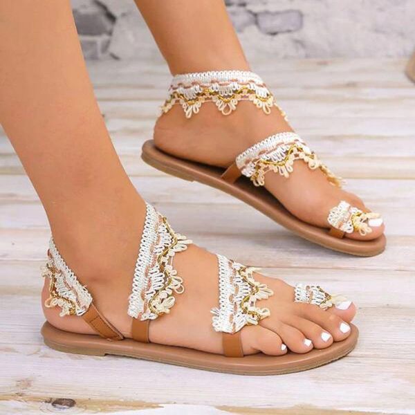 Sandalias resbalón floral en novia verano transpirable zapatos de mujer moda plana boho playa mujer 2024