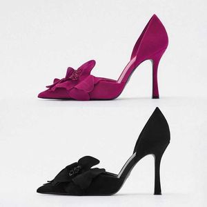 Sandales fleur talons hauts femmes pompes été 2023 violet femme chaussures à talons mode mariages mariée élégante slingback talon J240126