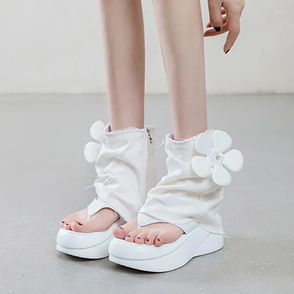 Sandalias de tacón alto con flores para mujer, zapatos con plataforma, cuñas, Clip dedos, chanclas, zapatos de diseñador de verano, Zapatillas para mujer 2024