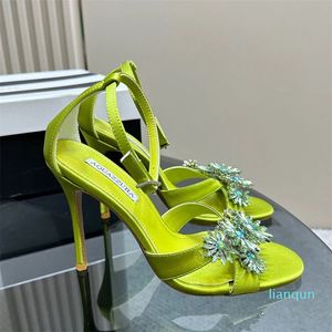 sandalias Flor de diamantes de imitación Tacones altos Correa en el tobillo Punta abierta Sandalias de cristal Zapatos de vestir con tacón de aguja Tacones de diseñador Zapatos de fiesta para cena