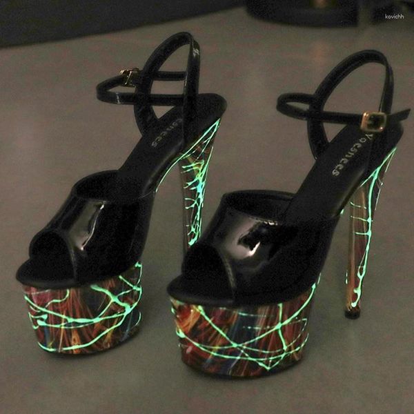 Sandales fluorescentes à talons hauts de 20 cm, modèle de conception, pôle danse, fête, Stiletto, plate-forme de boîte de nuit