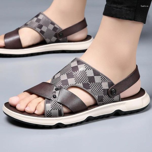 Sandalias para hombres suaves de látex de verano para hombres Desgaste externo de zapatillas transpirables tanto conducir como zapatos de playa de ocio con