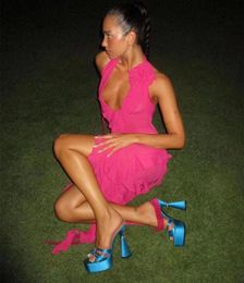 sandalen voor dames daccori luxe designer schoenen met hoge hakken Echt leer Modieuze comfortabele hak Rome sandaal 13cm 35--42 maat