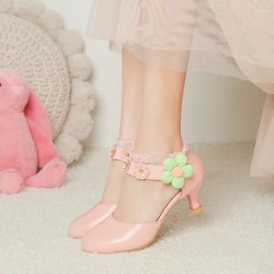 Sandales Livraison Gratuite Sweet Lolita Style Ceinture Fleur Princesse 5cm Talon Haut Partie Chaussures Pour Femmes Blanc Beige Rose 2024 Été