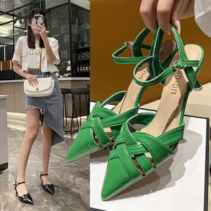 Sandalen Frans Cover Toe Dames Sandalen Medium Hak Back Lege Buckle Riem Stiletto Pointed Teen Dress Party Shoes Hoge Heels L221107