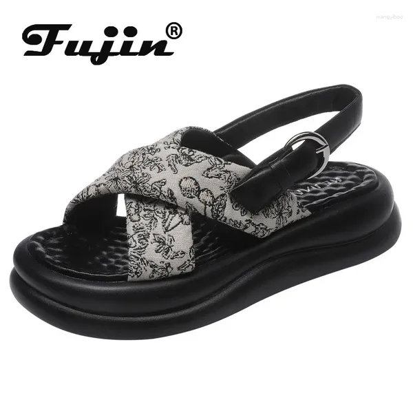 Sandales Fujin 4cm Tissu synthétique Tissure Stretch Microfibre Summer Femmes Fashion Peep Toe Toot Platform Platform Shoed