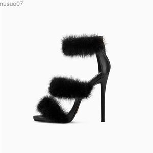 Sandals fur talons hauts 2022 Été nouveau talon ouvert talon high talons hauts femmes sandales sandales entièrement appariées sandalsl2403