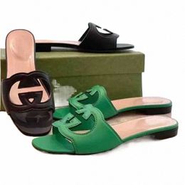 Sandalias G-SLIPPER SLIPPER SLIPPER DIAPOSITIVAS DE MUJERES Zapatos de recorte de mujer Lady Flip Flops Resbalón en la playa Diapositiva Plana Casual Caminando Fi Tendencia Q6FG #