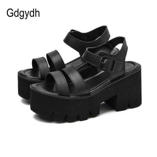 Sandalias Gdgydh plataforma negra sandalias de mujer verano 2022 zapatos de mujer tacón de bloque moda hebilla causal sandalias baratas de alta calidad Z0306