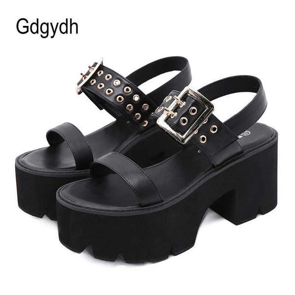 Sandales Gdgydh marque vente gladiateur sandales gros talons hauts noir Style gothique 90sfashion chaussures d'été femmes plate-forme chaussures Z0306