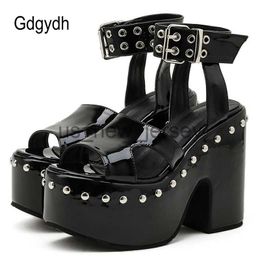 Sandales Gdgydh Grande Qualité Plus La Taille 43 Chunky Chaussures À Talons Hauts Noir Gothique Cool Été Plate-Forme Sandales Femmes Cheville Boucle Lumineux J230608