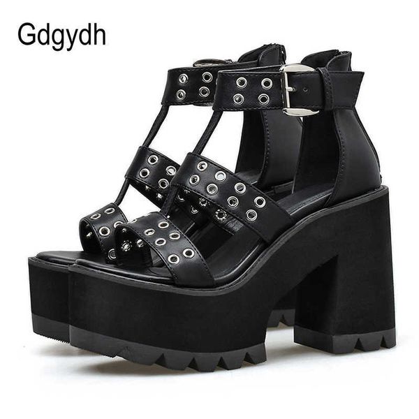 Sandales Gdgydh chaussures Sexy femmes pour fête Style Rock Blakc bloc talon plate-forme sandales femmes dos fermeture éclair chaussures d'été gladiateur T230208