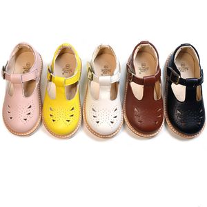 Sandales En cuir véritable filles sandales creux respirant bébé princesse chaussures antidérapant fond dur enfants sandales 230425