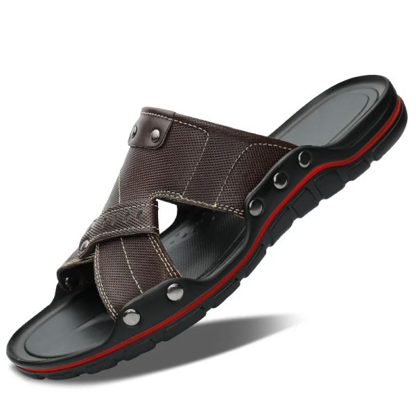 Sandalias zapatillas de cuero genuinas para hombres Venta caliente de verano Sandalias Sandalias masculinas Playa Zapatos Hombre Sandalia Outside Zapatos