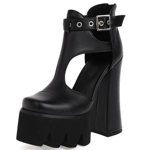 Sandals Gigifox Brand Fashion Big Size 43 Dikke hakken Hoog platform Gladiator Zomer SEXY Cool Gothic Style Woman Shoes