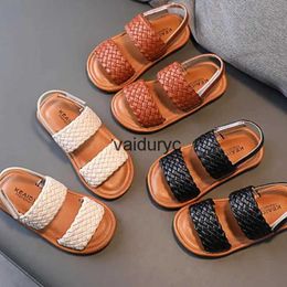 Sandalias niña trenzada punta abierta moda vacaciones verano ldren zapatos planos color sólido cómodo al aire libre antideslizante niños slidersh24229