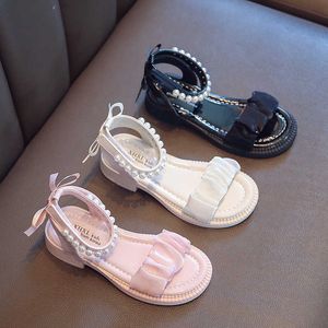 Sandals Girl's Sandals Riband Three Colors Open Toe Pearl Children Sliders 2336 PU Leer Elegant Fashion Kids Summer Flat Shoes Z0225