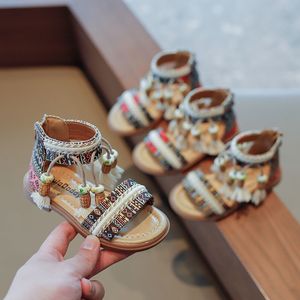 Sandalen Meisjes Kinderen Kwastje Etnische Stijl Retro Veelzijdig Unieke GLADIATOR Kindermode Terug Rits Romeinse Schoenen 2023 Zomer 230601