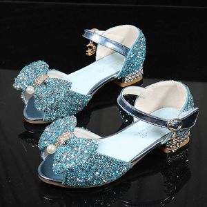 Sandalias Sandalias con purpurina para niñas, zapatos de tacones altos para niños, sandalias de cristal de rendimiento para niñas, zapatos de princesa para niñas de pasarela Z0225