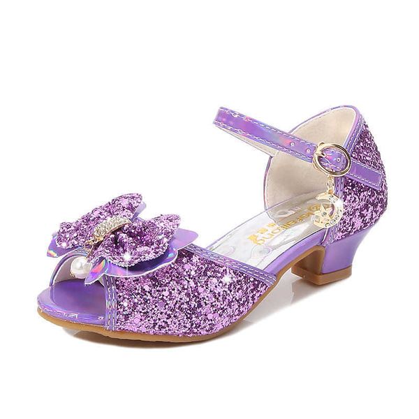 Sandalias para niñas, sandalias con purpurina, zapatos de tacones altos para niños, sandalias de cristal de rendimiento para niños, zapatos de princesa para pasarela de bebé para niños Z0225