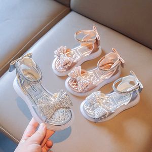 Sandalen meisjes sandalen mode pailletten schattige boog zomer prinses schoenen soft falt kinderen strand kinderen schoeisel 23-36 aa230518