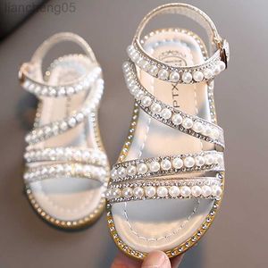 Sandalen meisjes sandalen Rhinestone Pearl Sandaal Sandaalschoenen Kinder designer schoenen Childrens Sandalen Open teen zachte schoenen 2022 Luxe merk W0327