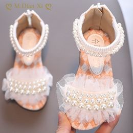 Sandales filles été enfants bébé dentelle perle fleur princesse chaussures enfants blanc danse Performance plage romaine 230317