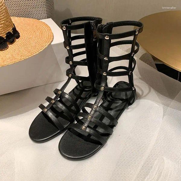 Sandales Gladiator Design Femmes Noir Sangle Étroite Appartements Sandalias Femmes Mode Romaine Plage Été Creepers Taille 41 Chaussure