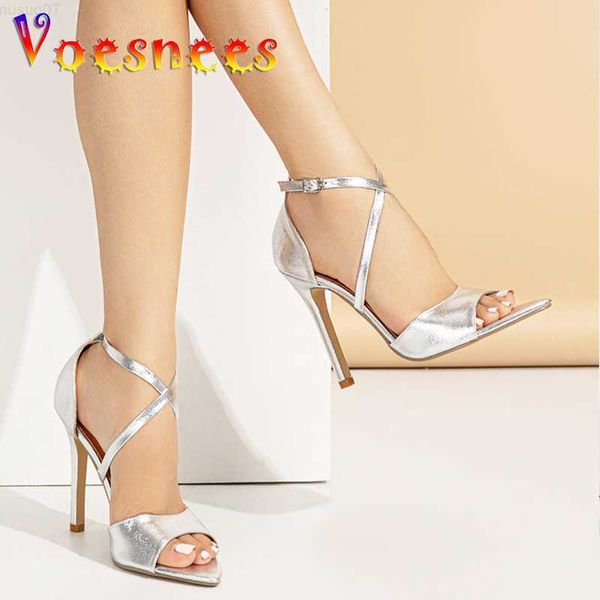 Sandalen Gladiator Spitz High Heels 2023 Neue Schlanke Ferse Silber Sandalen Sommer Frauen Hochzeit Kleid Schuhe Plus Größe Modell Walk zeigen Pumpen L230720