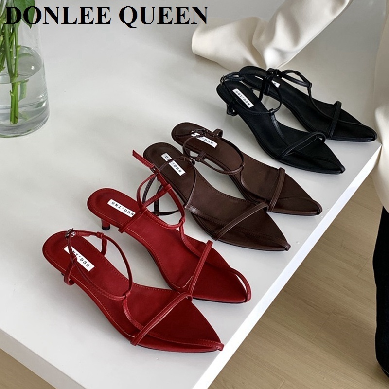 Sandals Gladiator Shoes Women Thin Low Heels Pointed Toe Narrow Band Simple Sandal Ankle Strap Lady Pumps 2022 Sandalias 230224