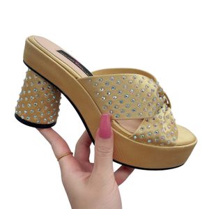 Sandales Gold Cross Band Femmes Mules Chaussures Été Pompes à talons hauts S pour fête de mariage Argent Violet Plus Taille 41 42 Chunky 230220