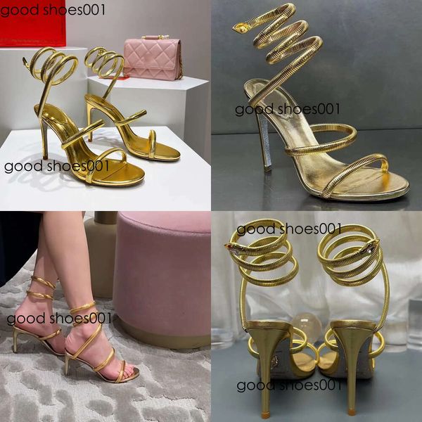 Sandals Gold Designer Chaussures René Caovilla Womens Stiletto Talons Crystal Rignestone Twining Foot Ring 10 cm