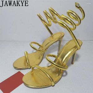 Sandales or Super haut talon femmes bande étroite serpent ficelle gladiateur été ethnique luxe fête chaussures Mujer