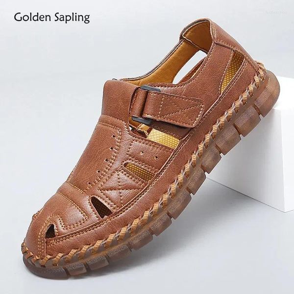 Sandales Golden Sapling Men's Retro Leather Beach Shoes Platform Flats Footwear Footwear Footwear Cought Summer for Men