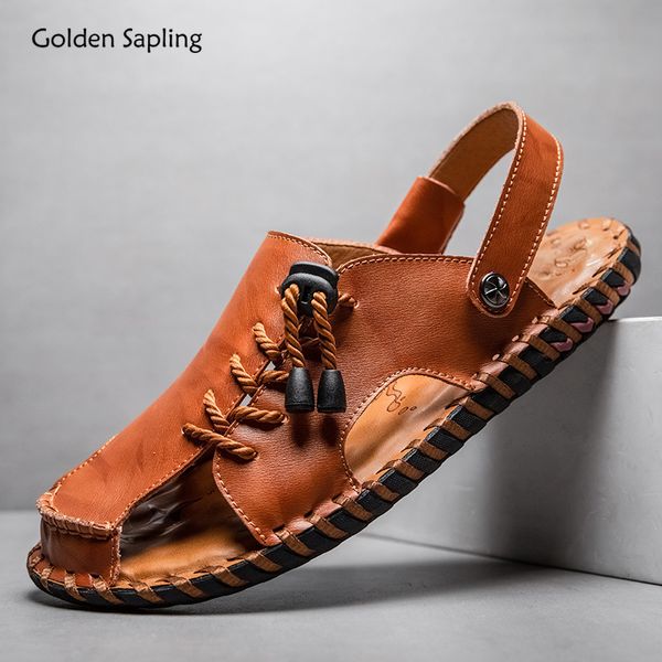 Sandalias Golden Sapphire Sandalias de hombre Moda de cuero genuino Estilo romano Zapatos de playa Transpirable de verano para hombre Sandalias casuales Zapatos casuales 230719