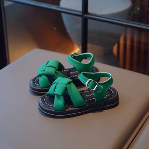 Sandalen groene kinderen weven meisjes solide kleur open teen kinderen mode casual schoenen 2023 zomer ademhadige druppel 230601