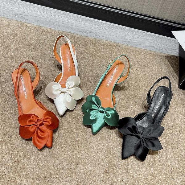 Sandalias verdes para mujer 2022, elegantes tacones De gatito con lazo, zapatos De boda De diseñador con punta en pico, calzado femenino, Zapato De TaconSandals