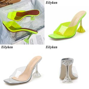 Sandales vert Pvc gelée pantoufles bout ouvert Perspex Sike talons hauts cristal femmes sandales transparentes pompes chaussures 230316
