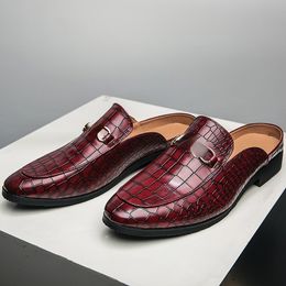 Sandales demi pantoufle hommes chaussures britannique Crocodile motif PU boucle en métal classique confortable mode polyvalent AD121