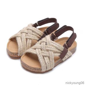 Sandalen handgemaakte sandaal zwarte schoenen kinderen schoenen zomer peuter platte babymeisjes mode prinses sandalen zachte schoenen zwart r230529