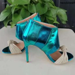 Sandalias Mujeres hechas a mano Summer Back ahhlsion cremallera tacones de tacones de tacones redondos zapatos casuales de color azul lindo damas de la mano 5-20 944 d 3db7 3b7