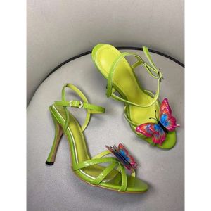 Sandales talons papillon femmes haut 2024 chaussures de fête Gladiator mariage vert mince bohème d9b