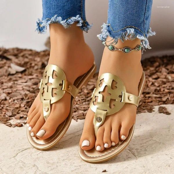 Sandalias Herringbone Flip Flop Mujer 2024 Zapatos de playa de verano Clip Toe Willow Nail Leopard Print Zapatillas de fondo plano