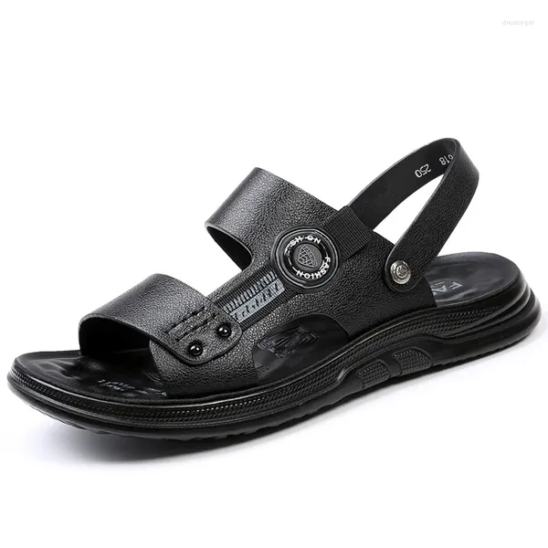 Sandalias Zapatos casuales de cuero para hombres de marca de gama alta Playa de verano ligera Antideslizante Color caqui Entrega gratuita