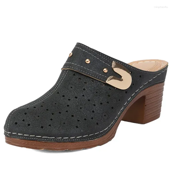 Sandalias Tacón alto Dama Vestida Roman Summer Cuaradas de calzado para una sola zapatilla de moda Botas de marca casual Mujeres zapatillas BM120