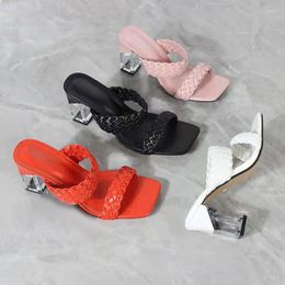 Sandales chaussures à talon haut bloc Fashion Femmes Transparent tissage pompes
